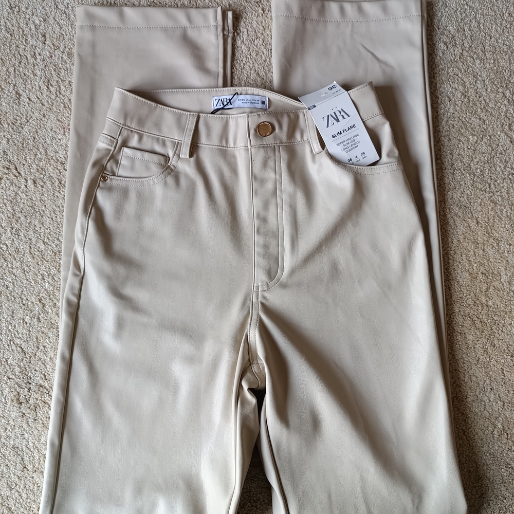 Zara Beige Faux Leather Pants